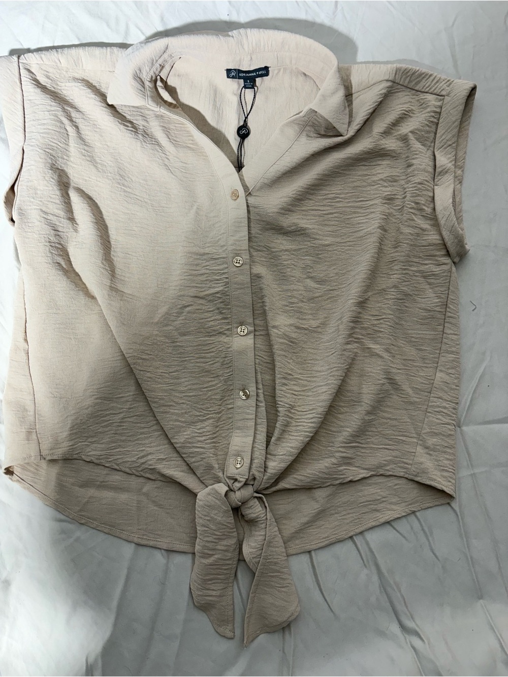 Adrianna Papell Cream Tie-Front Button Shirt